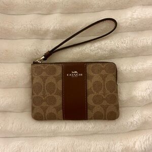 Coach Tan and Brown Signature Wristlet